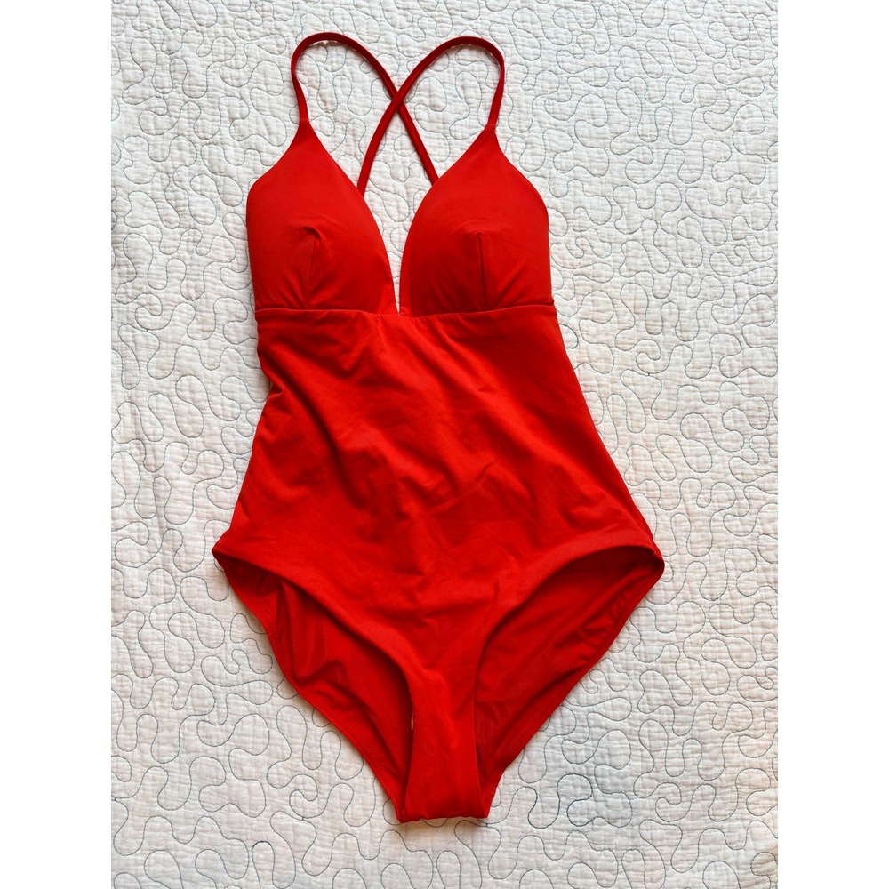 Calia One Piece Swimsuit Lace Up Back V-Neck Size 8 NWOT